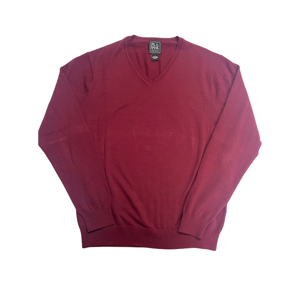 JOS A BANK TRAVELER V NECK SWEATER MEN'S SIZE LARGE MAROON PIMA COTTON‎